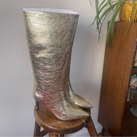 Worthington 9.5 Metallic Gold Knee High Boots Stiletto Glam Party Statement - Picture 7 of 15